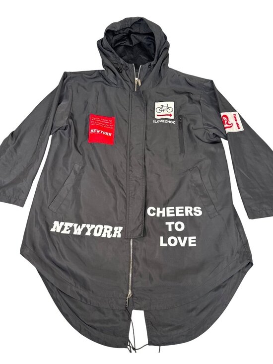 I Love Choc Jackets & Blazers - I Love Choc Cheers To Love Hooded Windbreaker Rain Jacket Womens L Black